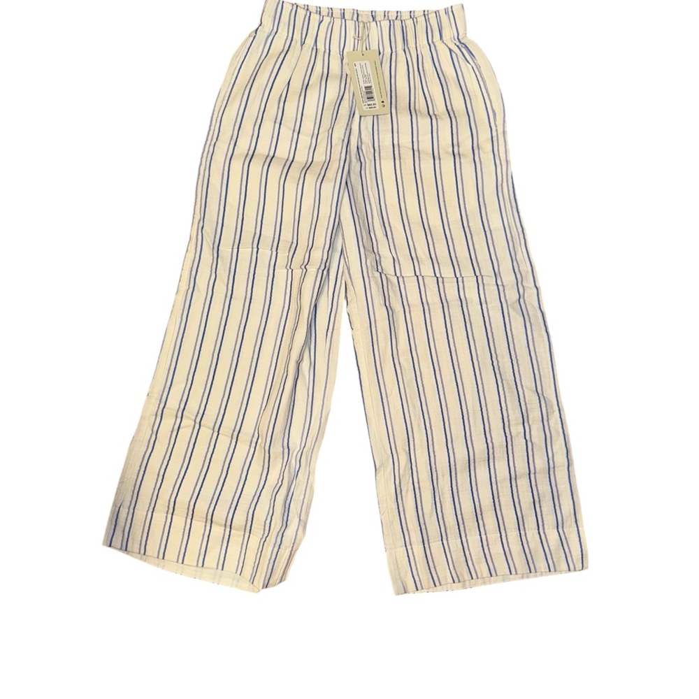 Pact Cream and Blue Striped Pants
